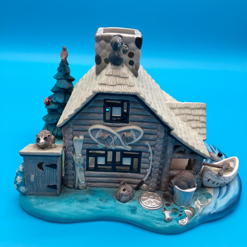 Partylite Gone Fishing P7305 Tea Light Holder Log Cabin Woodland Animals